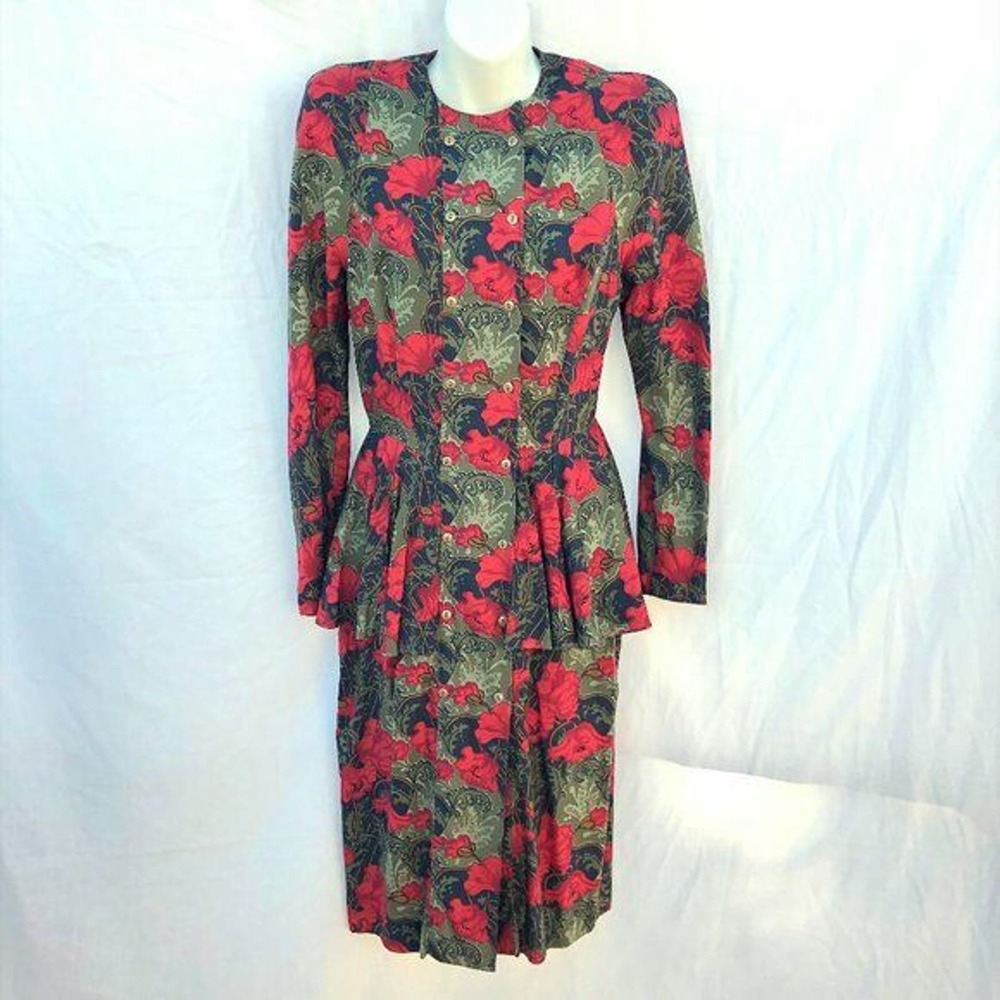 Jackie Bernard Vintage 80's Peplum Floral Dress Size 10